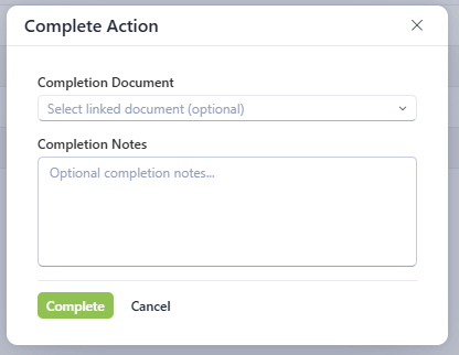The Complete Action Dialogue box