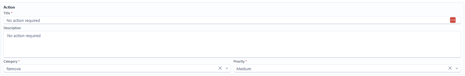 Action Section of the Action screen
